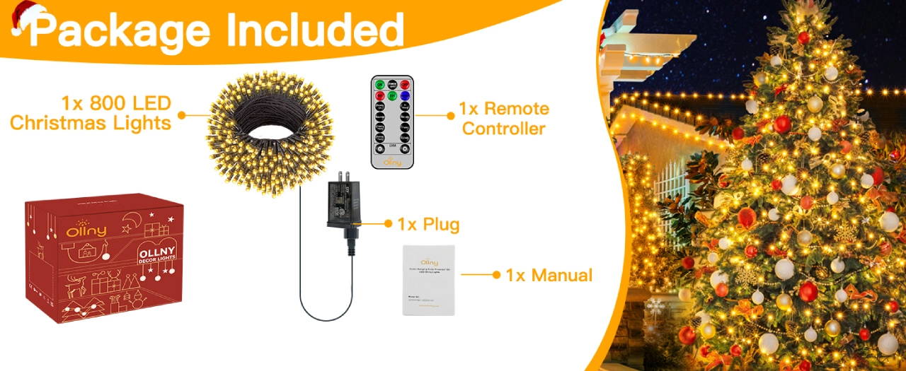 Features of Ollny's 800 leds green cable warm white string lights