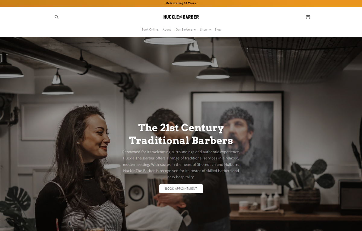 Screenshot of Huckle The Barber, from the barber & barbershop websites collection.