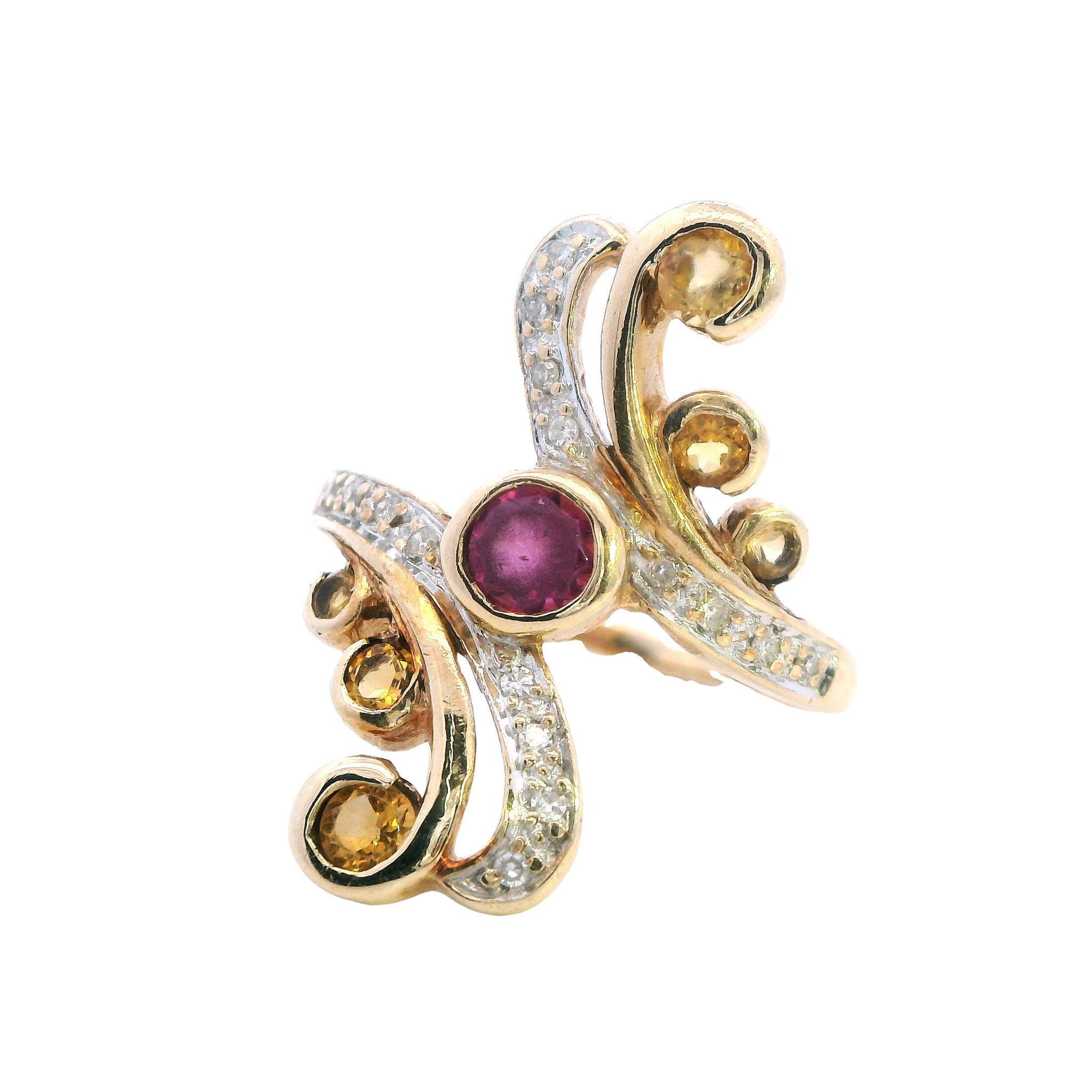 9ct Yellow Gold Sapphire, Citrine, and Diamond Ring - Image 4