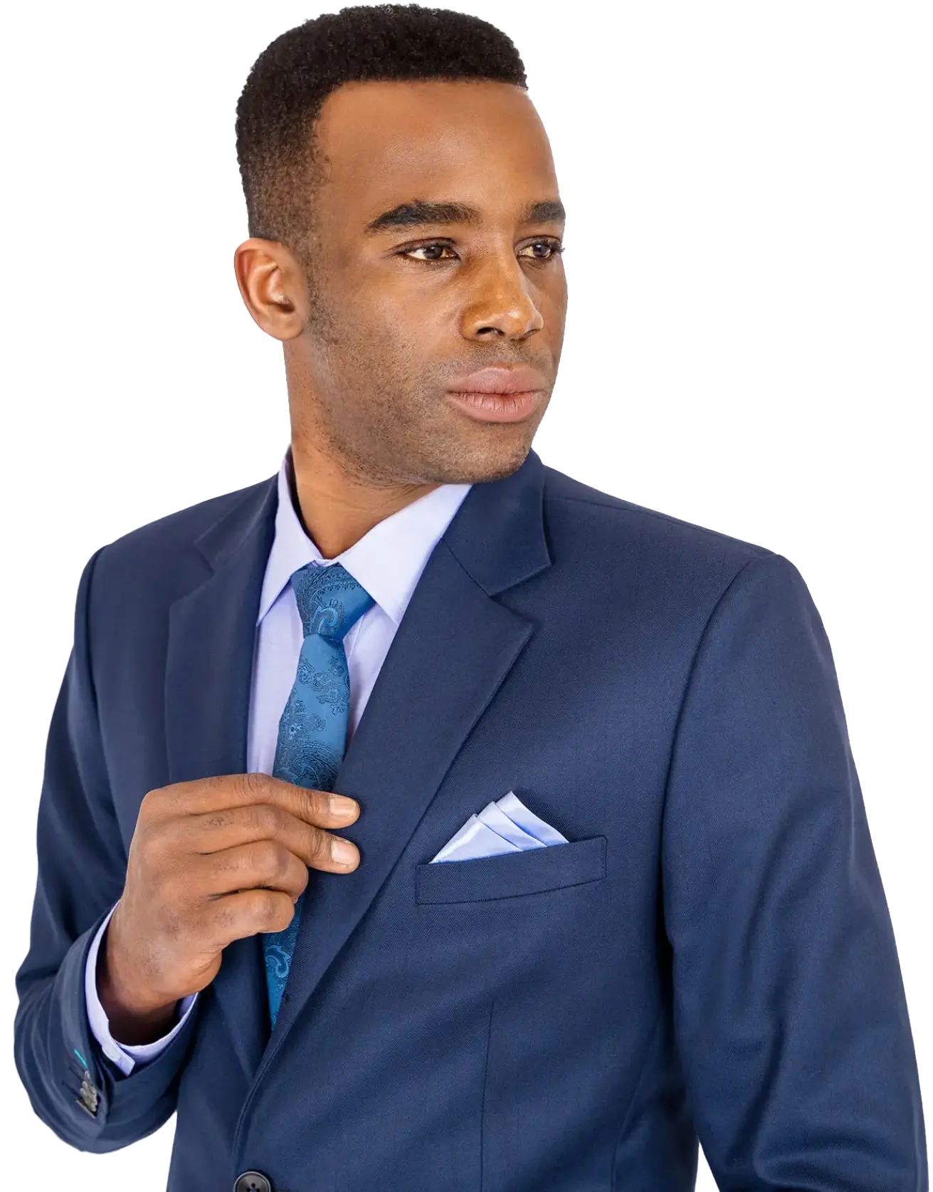 black man in blue suit