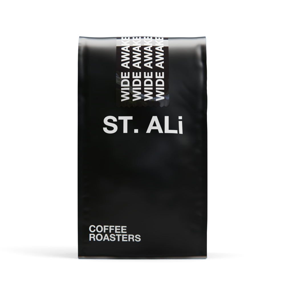 black 1 kilogram bag of wide awake coffee