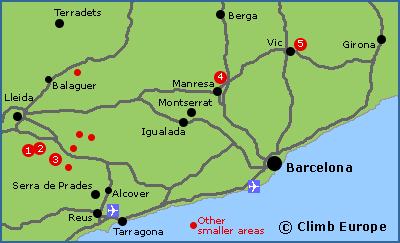 Map of the bouldering areas in Barcelona and Catalunya