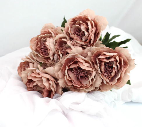 Dusty Pink Silk Touch Peony Stem - Realistic Artificial Flowers Box of 12