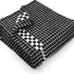 Fecido Classic Dark Kitchen Dish Towels with Hanging Loop - Heavy Duty Absorbent Dish Clothes - European Made 100% Cotton Tea Towels - Set of 4, Black