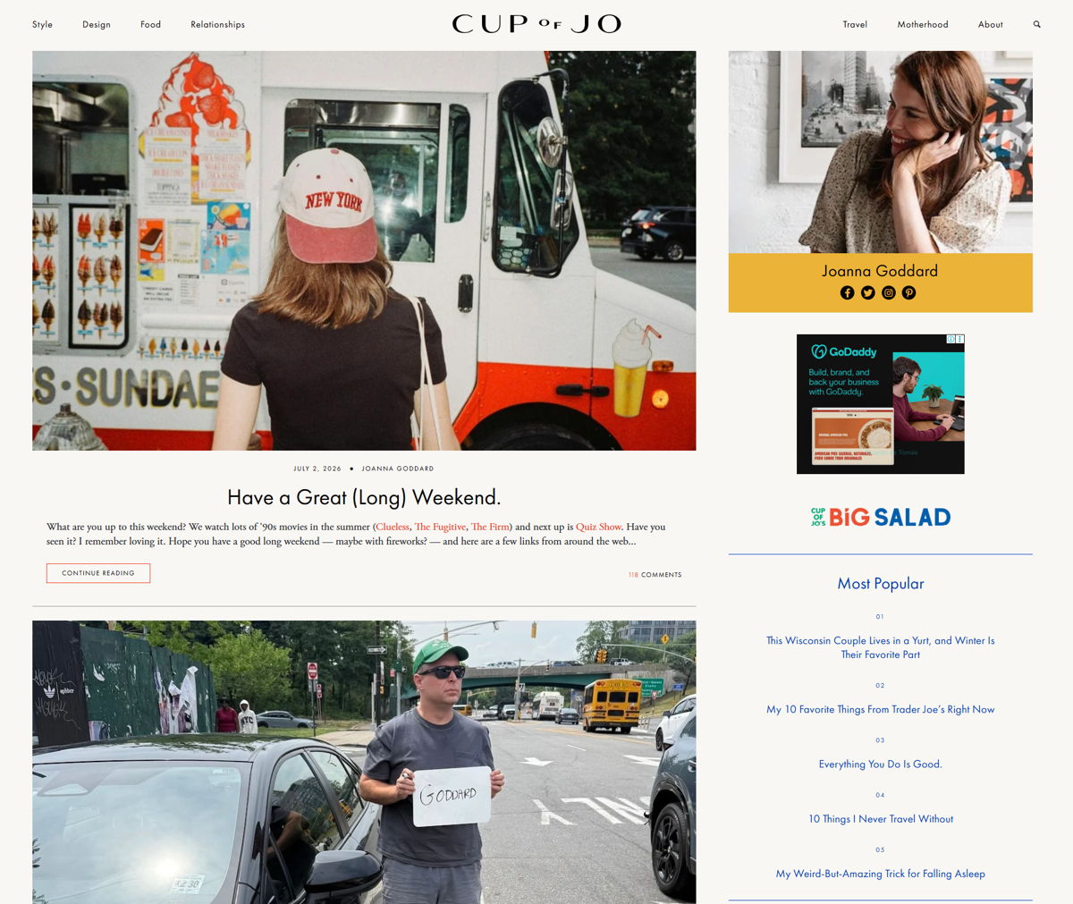 Screenshot of Cup of Jo, from the wordpress websites collection.