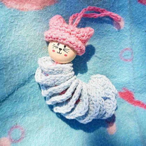 Kitty With A Cat Hat (Worry Worm With Wooden Head) Crochet Pattern PDF Printable