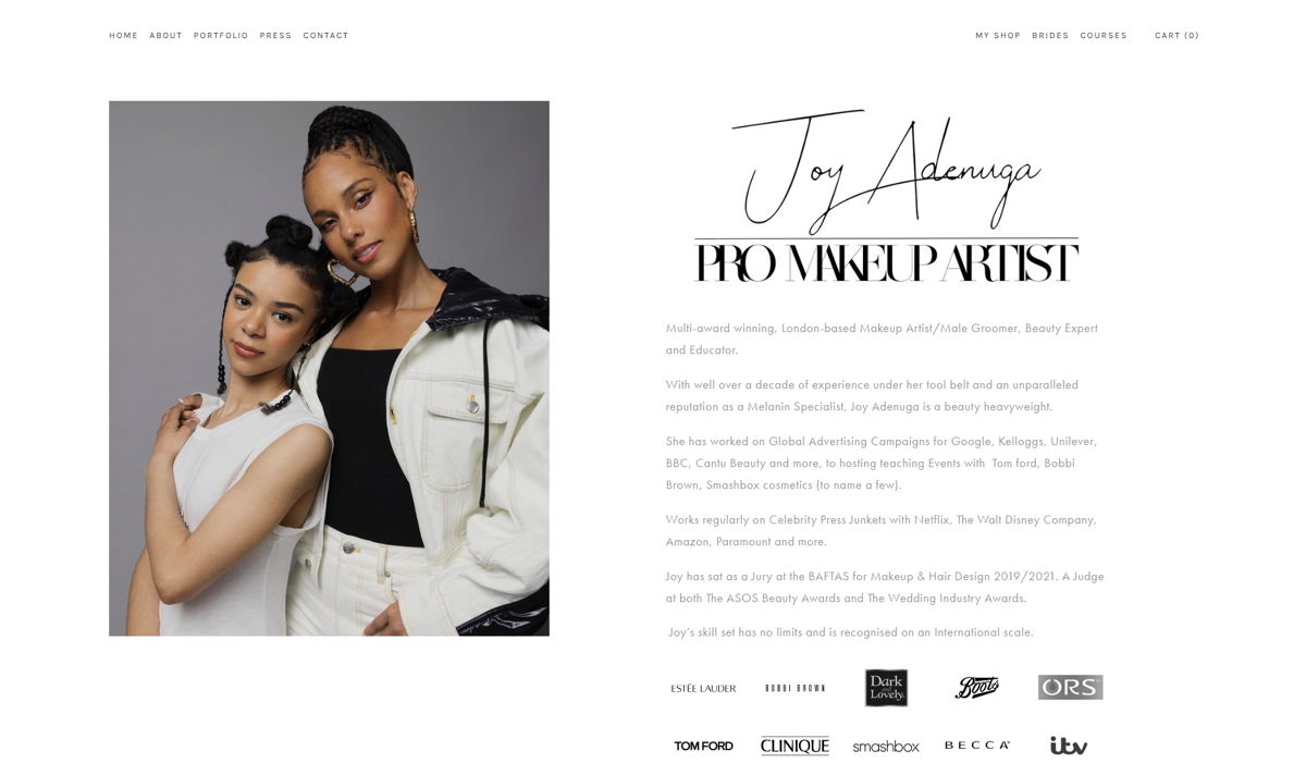 Screenshot of Joy Adenuga, from the makeup artist websites collection.