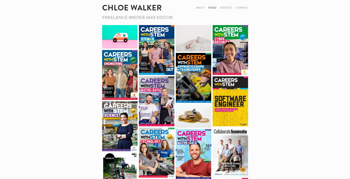 Screenshot of Chloe Walker, from the content editor & proofreader portfolios collection.