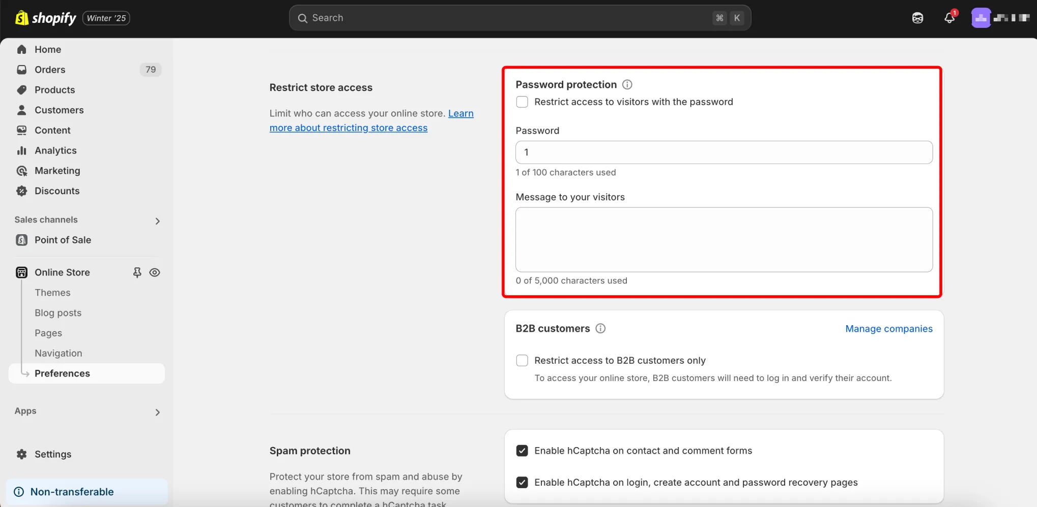 Shopify password protection