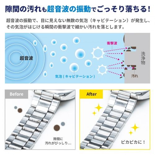 隙間の汚れも超音波の振動でごっそり落ちる！