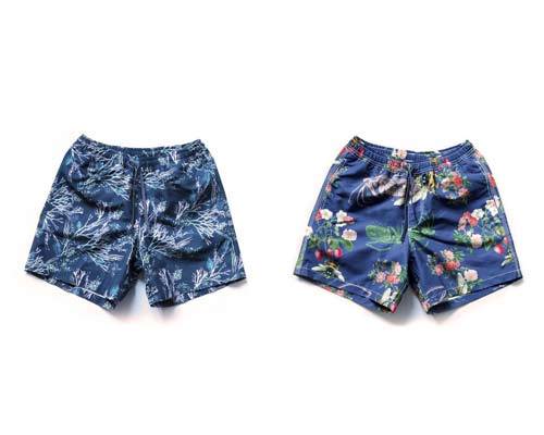 Mens blue sustainable drawstring boardshorts with bold patterns from sustainable mens swimwear brand Riz