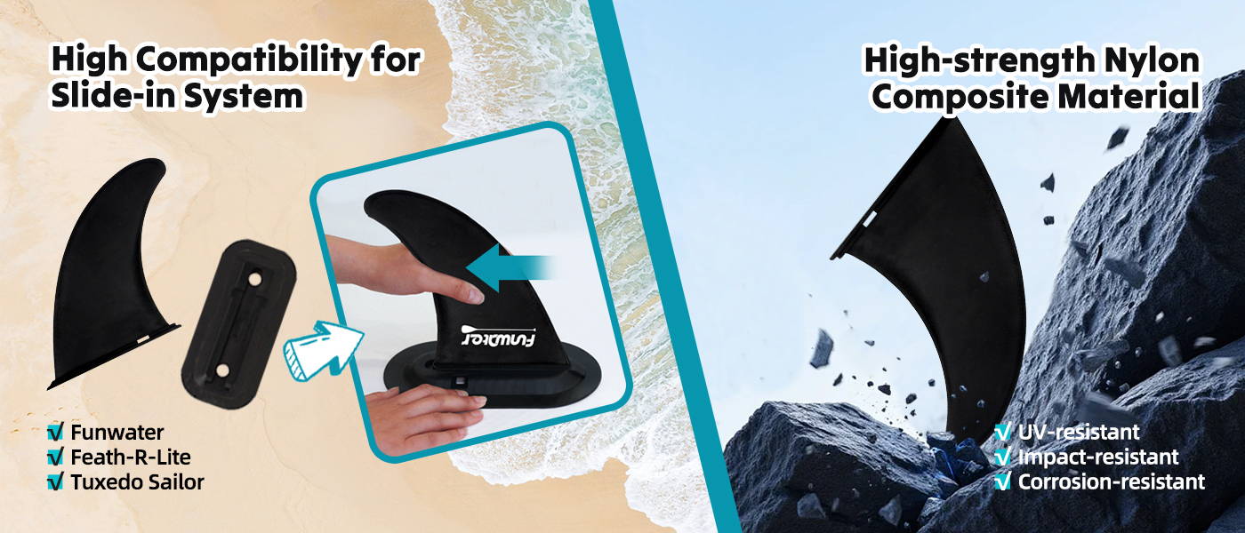 Inflatable paddle board has high-strength nylon composite material for slide in system, can be used for Funwater, feath-r-lite, tuxedo sailor