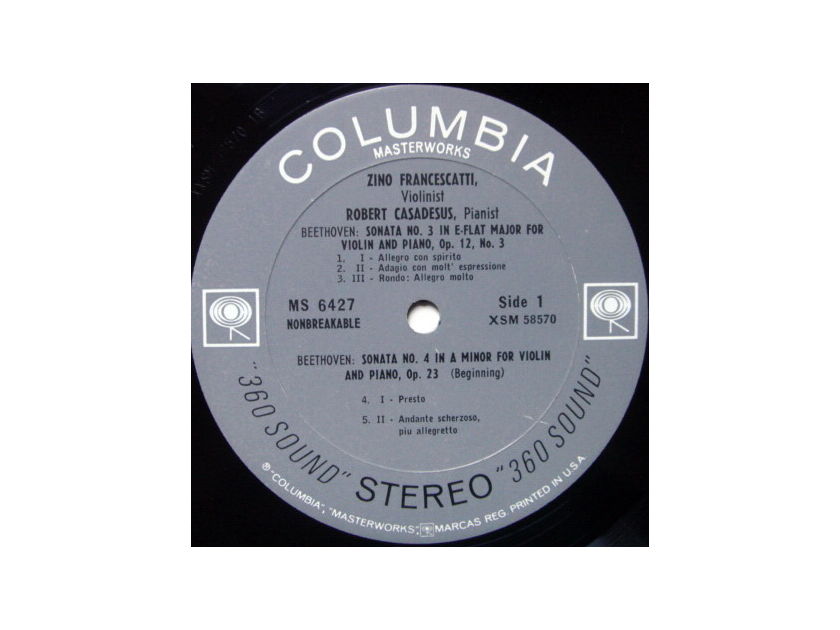 Columbia 2-EYE / FRANCESCATTI-CASADESUS, - Beethoven Violin Sonatas No.3-5, MINT, Rare Promo Copy!