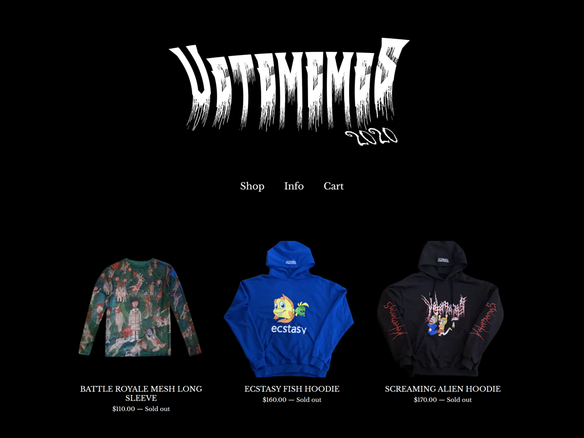 Screenshot of Vetememes, from the ecommerce websites collection.