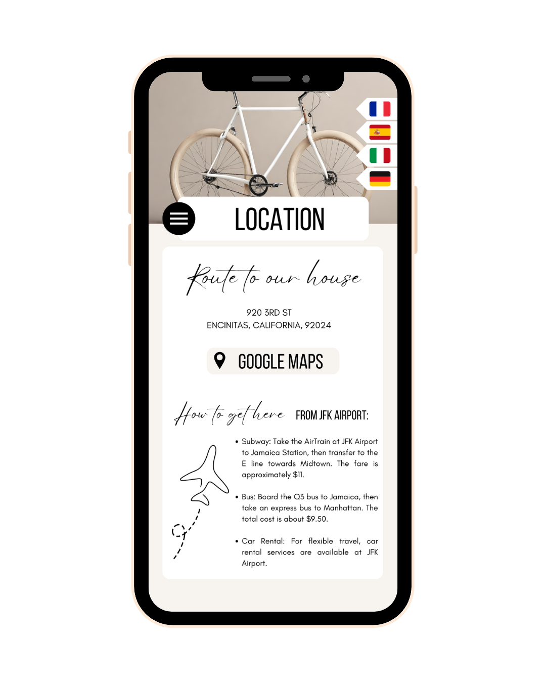 Editable Airbnb Welcome Book on smartphone screen, guest information guide template