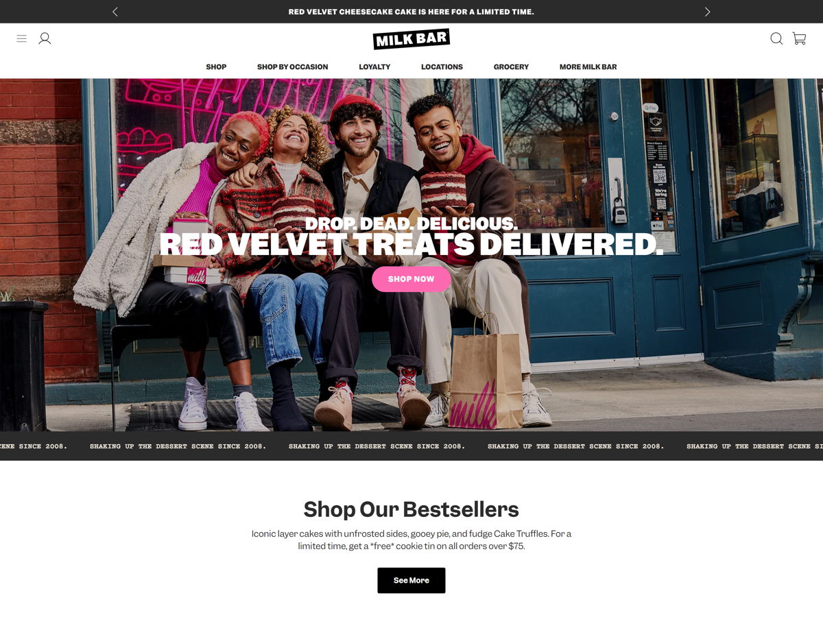 Screenshot of Milk Bar, from the food websites collection.