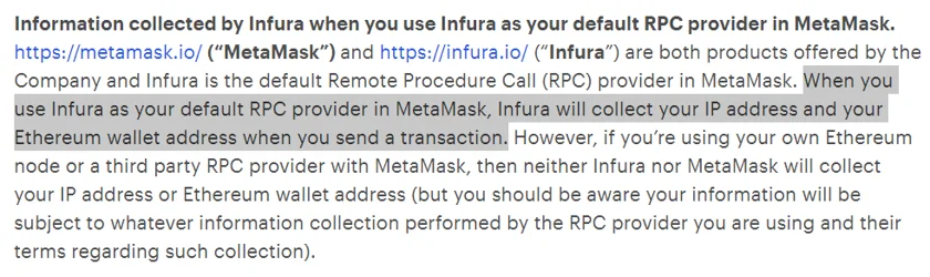 Consensys updates their privacy policy and this tracks the IP addresses from blockchain users who are using Infura as their RPC on Metamask
