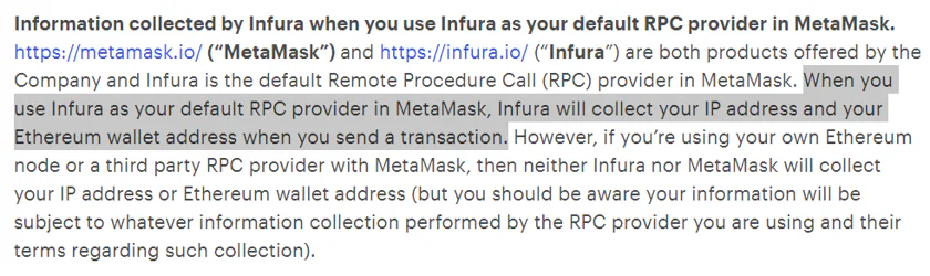 Consensys updates their privacy policy and this tracks the IP addresses from blockchain users who are using Infura as their RPC on Metamask