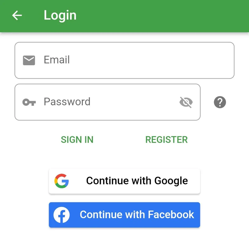 Screenshot of the login screen
