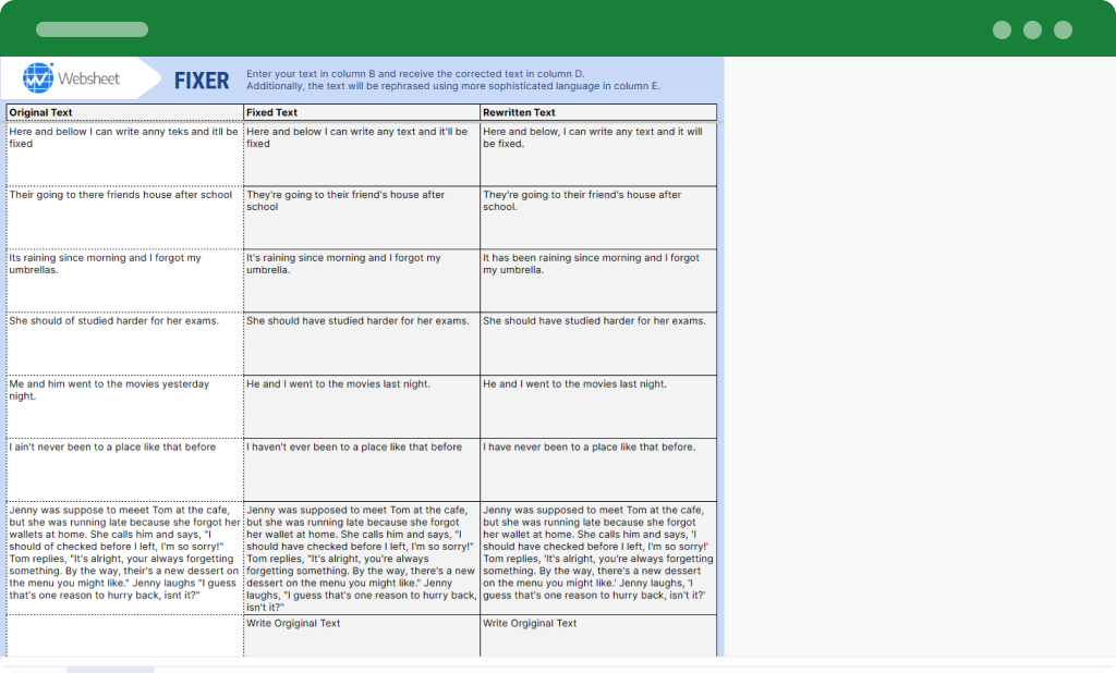 Filled Websheet
