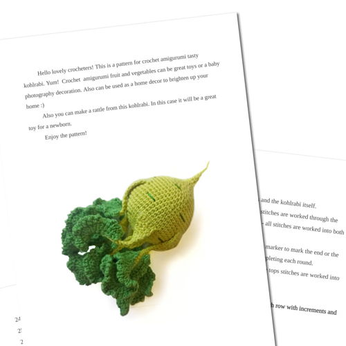 VEGETABLES crochet patterns PDF - kohlrabi cabbage, tomato, peas in a pod, corn on the cob, lettuce. Amigurumi Set Summer Crochet Vegetables