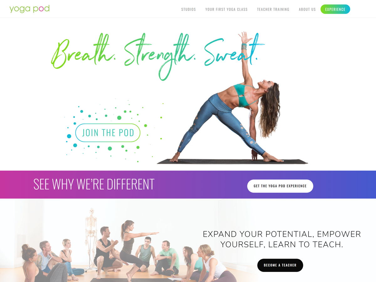 Screenshot of Yoga Pod, from the fitness websites collection.