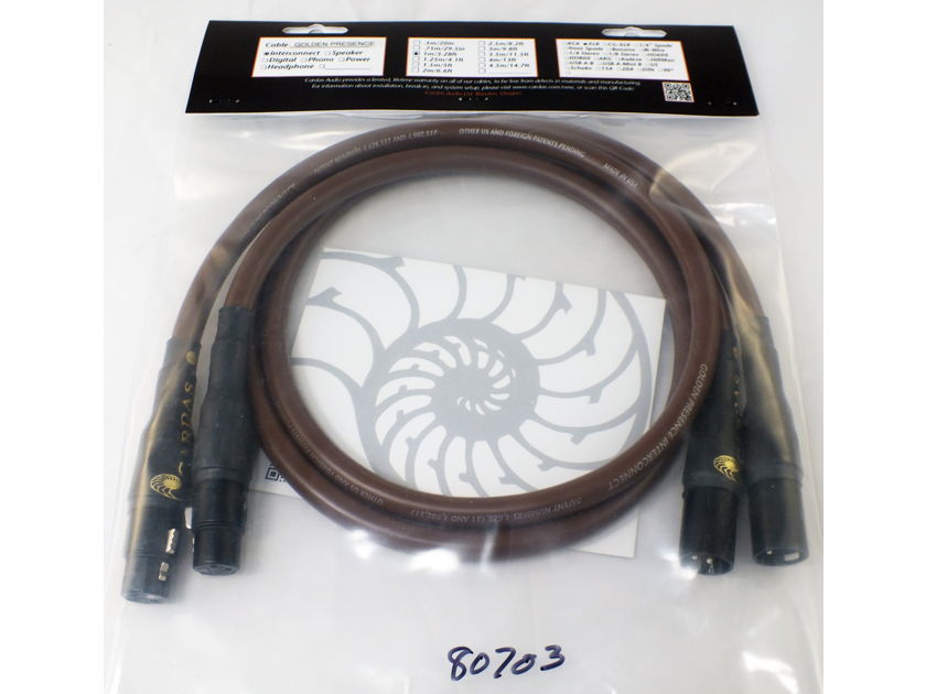 CARDAS AUDIO Golden Presence “legacy”  Interconnect Cable; Certificate of Authenticity: (1M Pair - XLR); New-in-Box/Bag; 50% Off Retail