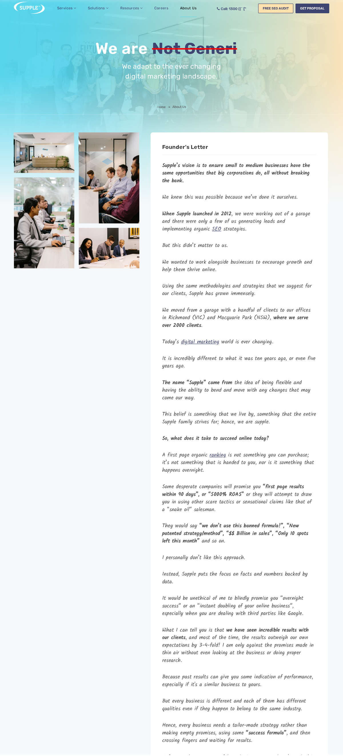 Screenshot of Supple Digital , from the about us page examples collection.