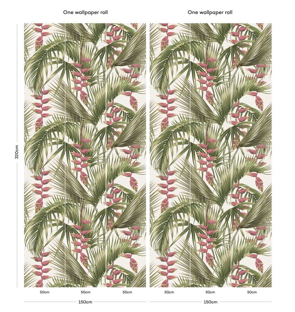 Cream & Green Vintage Palm Tropical Wallpaper panels