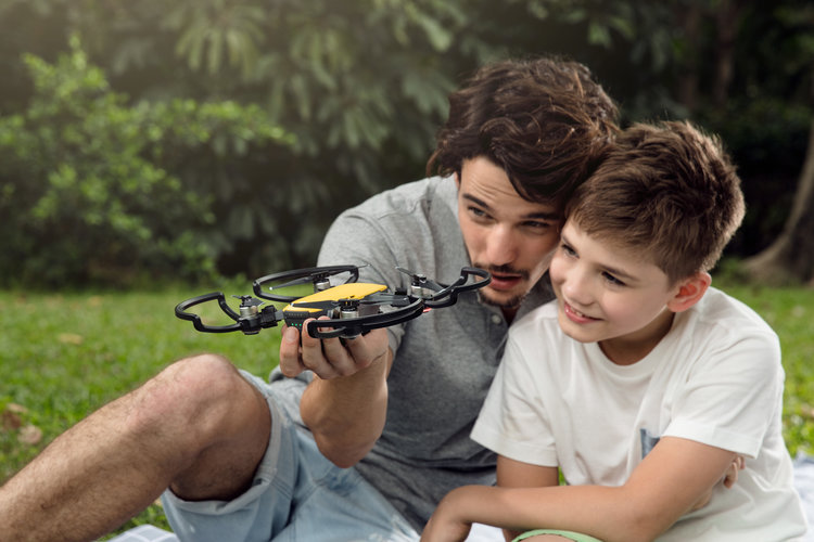 Propeller guards are sold separately for additional safety when flying the drone