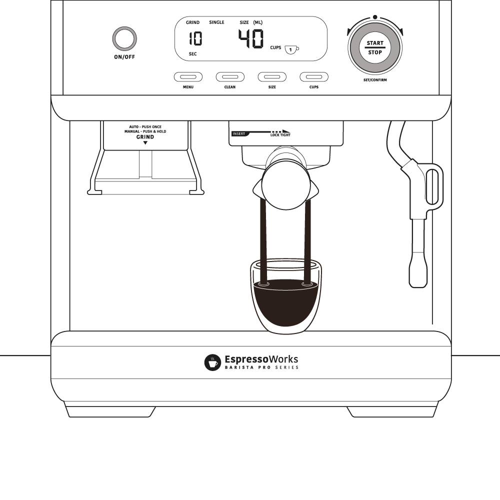 Diagram showing Step 4 of how to make a single or double espresso