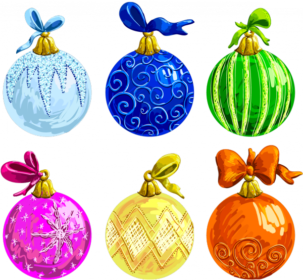 Рисованные елочные игрушки (шары) — векторные и в формате png
