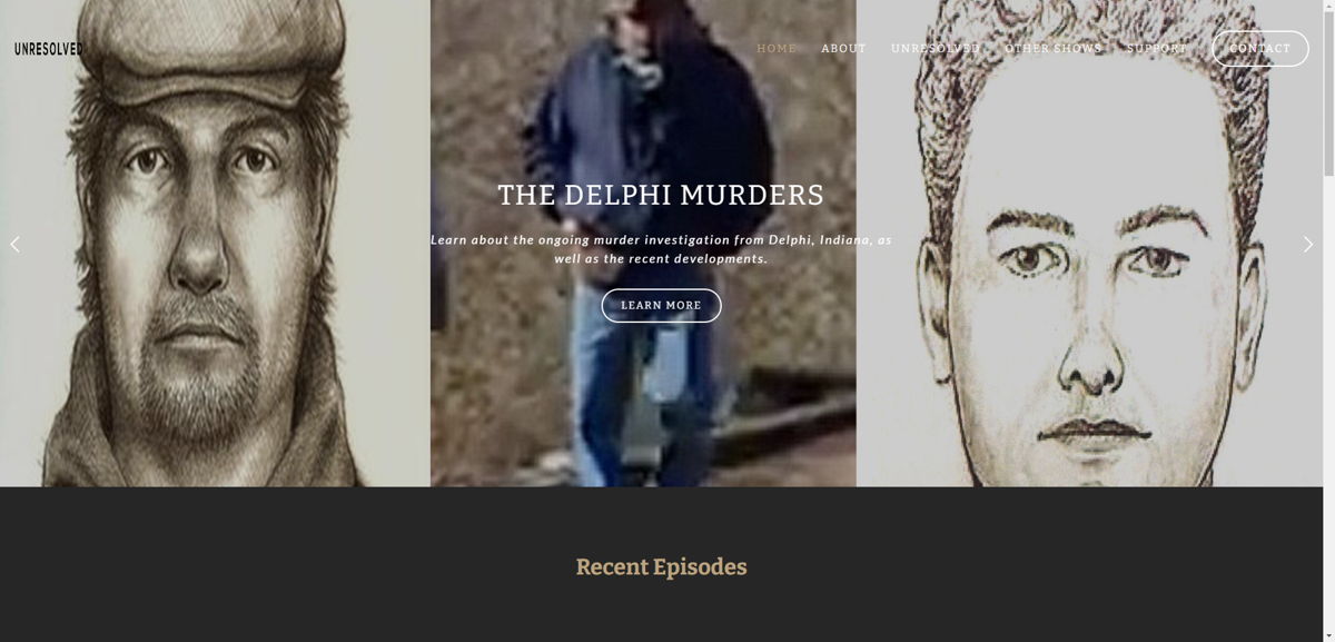 Screenshot of Unresolved, from the squarespace podcast websites collection.