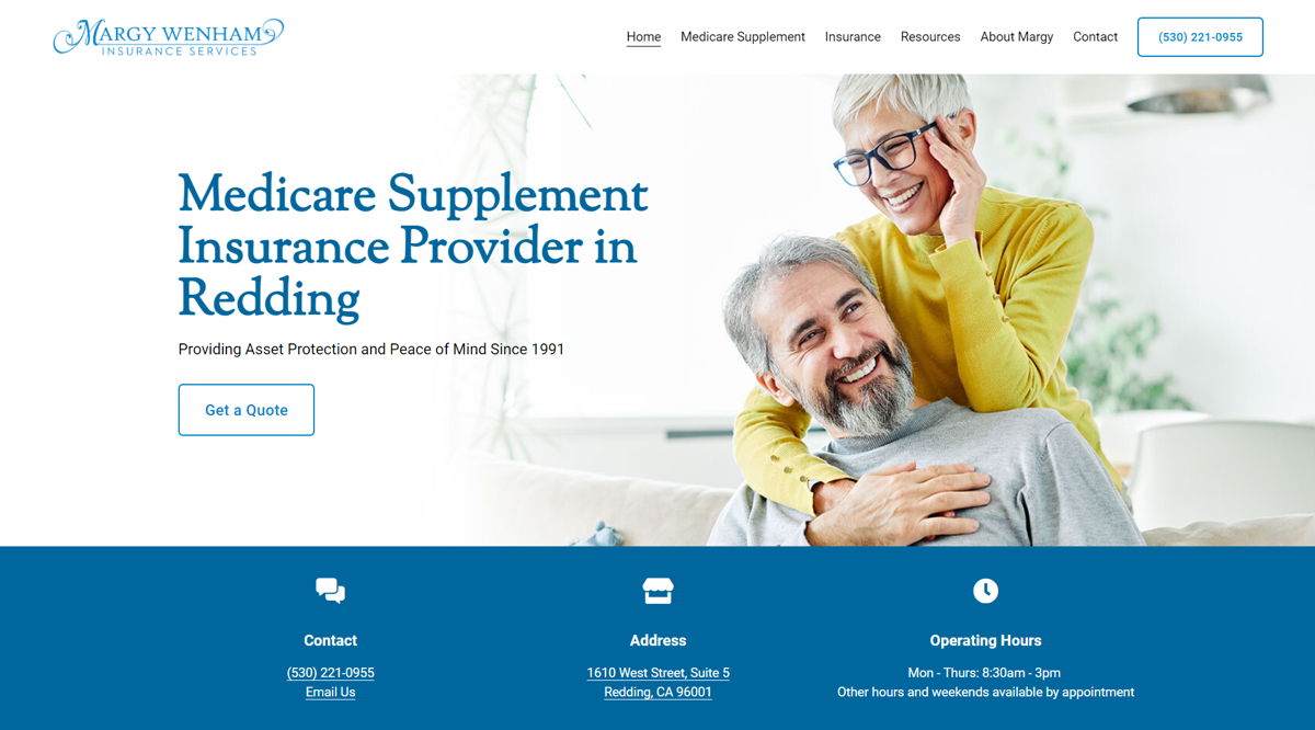 Screenshot of Margy Wenham Insurance Services, from the insurance agent websites collection.