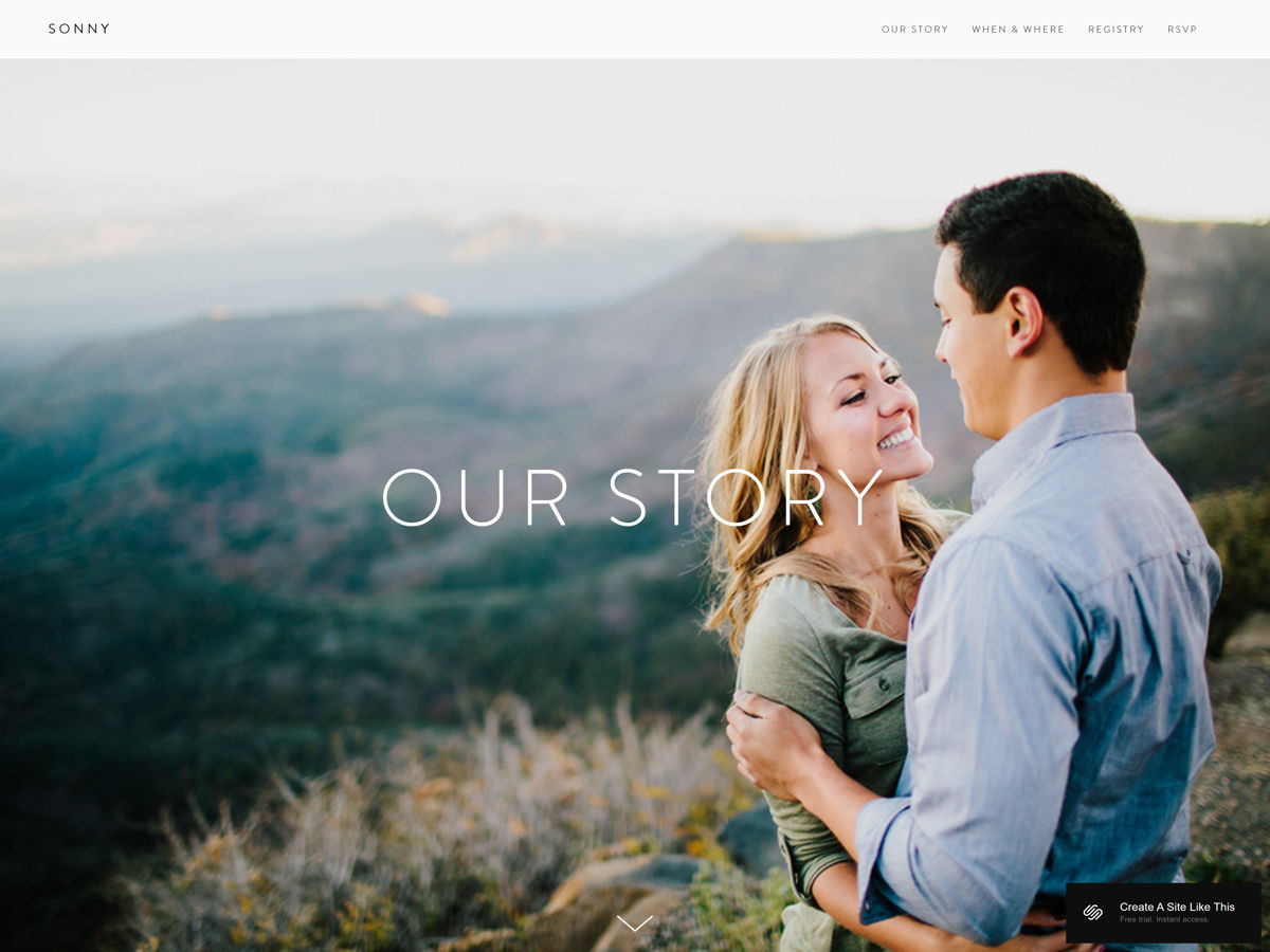 Screenshot of Sonny, from the squarespace wedding websites collection.