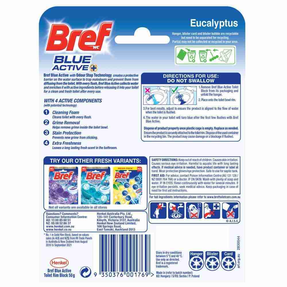Bref Blue Active Eucalyptus, Rim Block Toilet Cleaner, 50G - Image 3