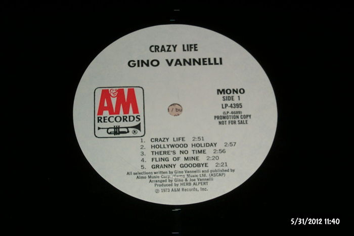 Gino Vannelli - Crazy Life MONO  Promo LP NM A & M Label