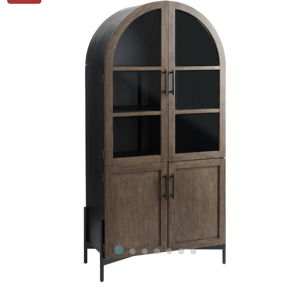 Amira Vintage Walnut and Charcoal Black Arch Display Cabinet - World Market