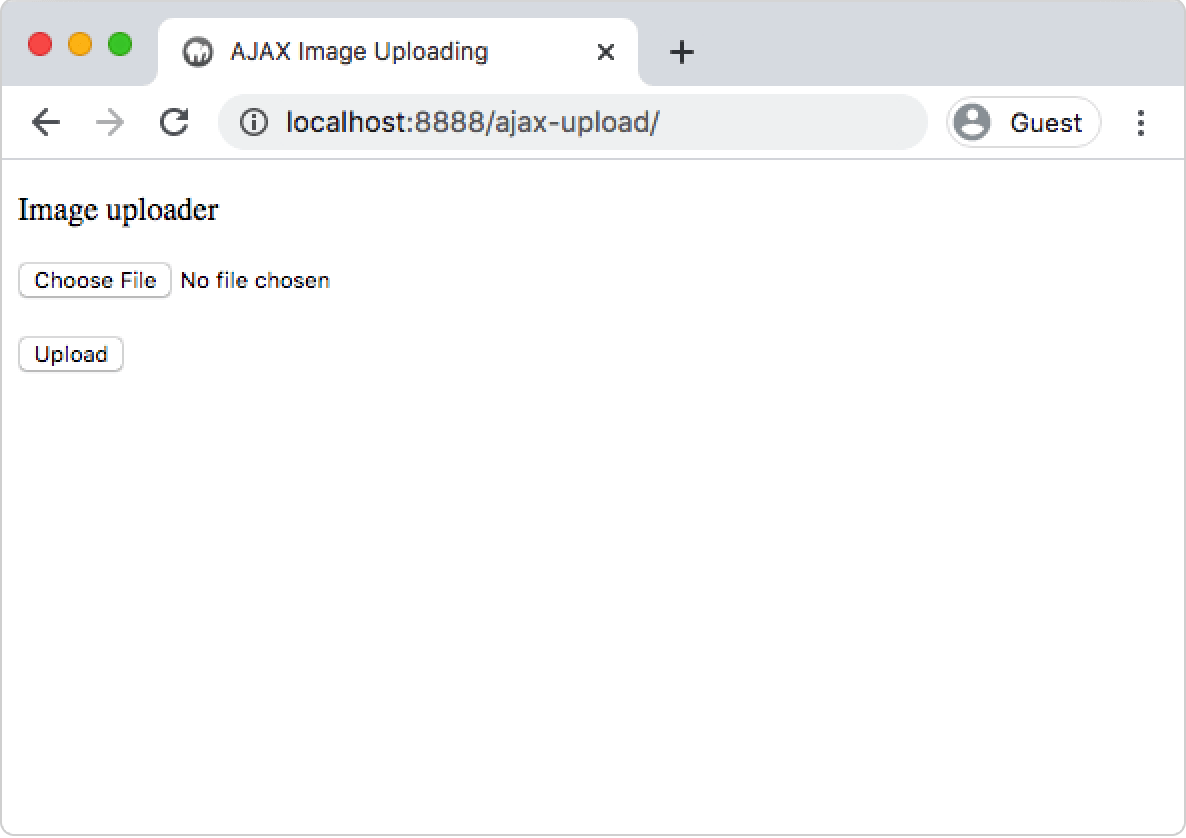 Safari window; header: Image uploader; buttons: Choose file, Upload.