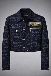 GEOGARVANI woman’s Cropped Denim Jacket — Dark Wash
