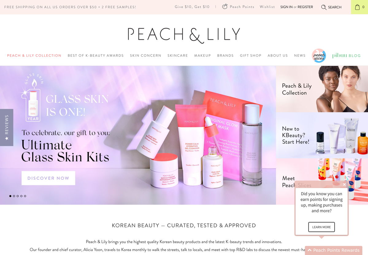 Screenshot of Peach & Lily, from the beauty websites collection.