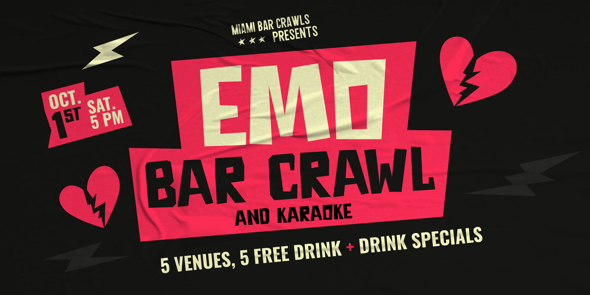 Miami Bar Crawls wants you to crawl your heart out at our Emo Bar Crawl! promotional image