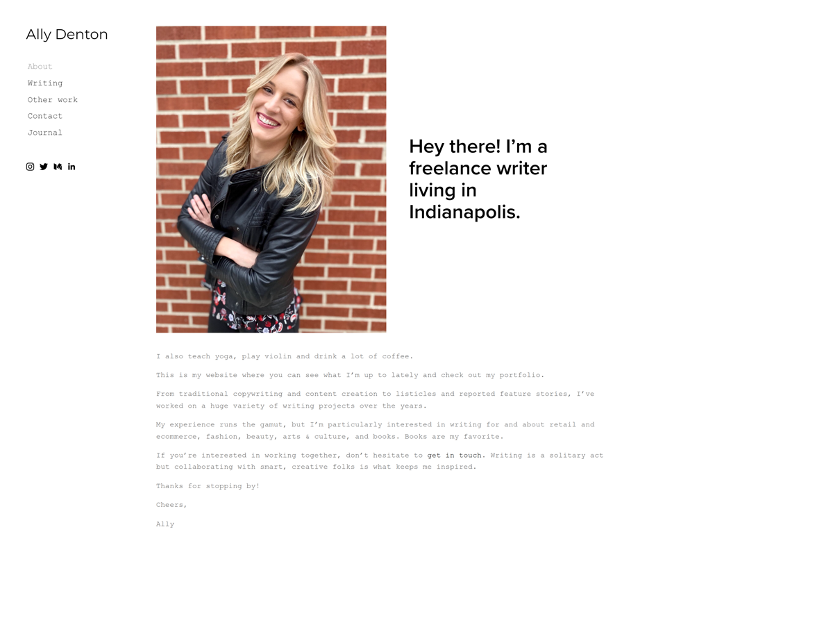 Screenshot of Ally Denton, from the writer websites collection.