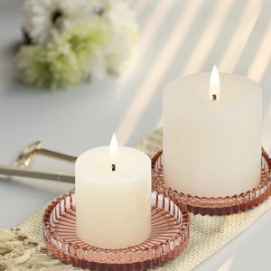 Vixdonos 3.8 Inch Glass Pillar Candle Holder Set Pack 2 - Reddish Brown
