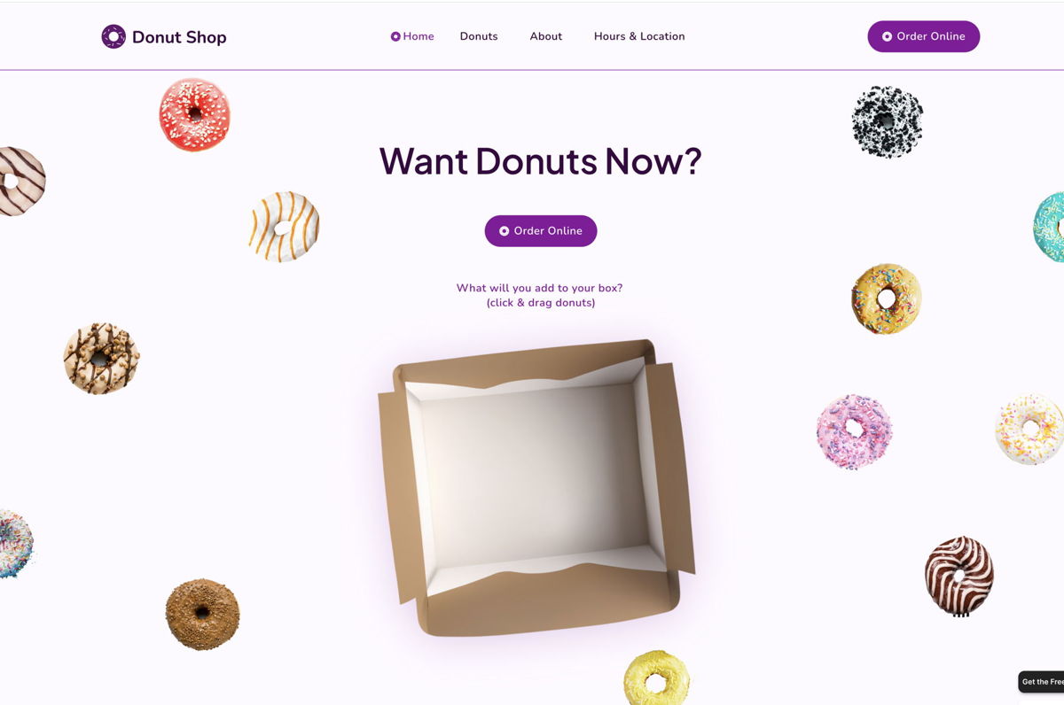 Screenshot of Donut Shop, from the  framer websites collection.