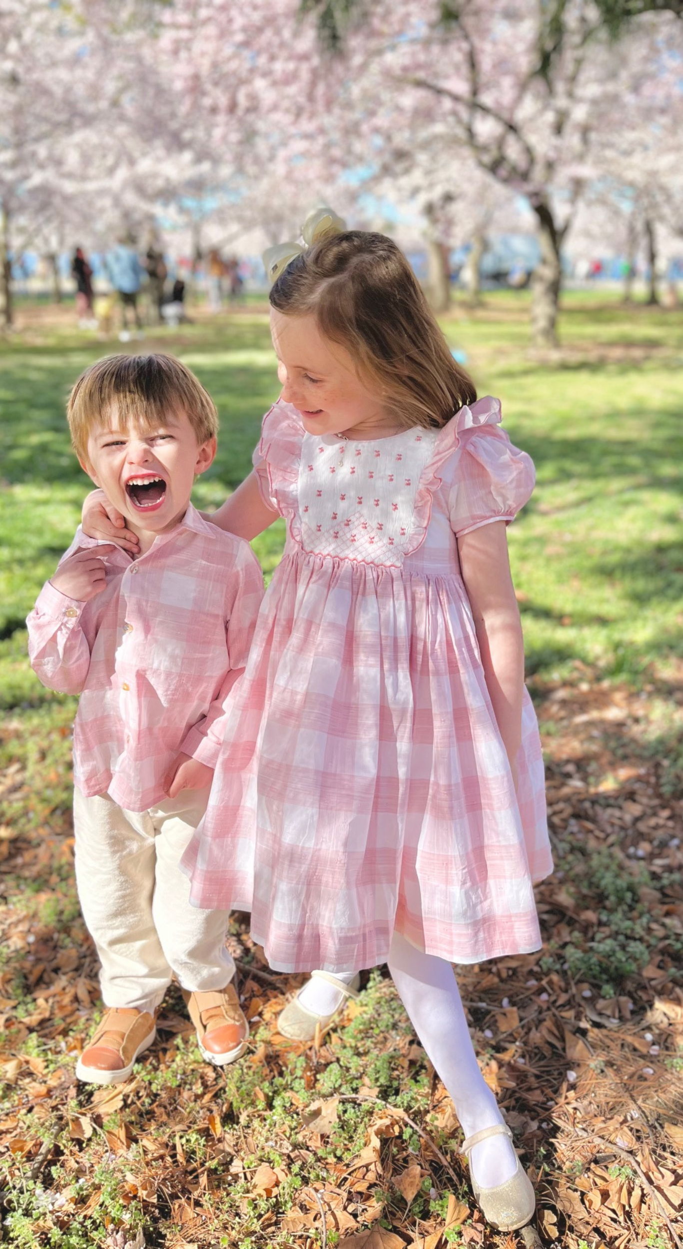 Pink checks spring smocked dress