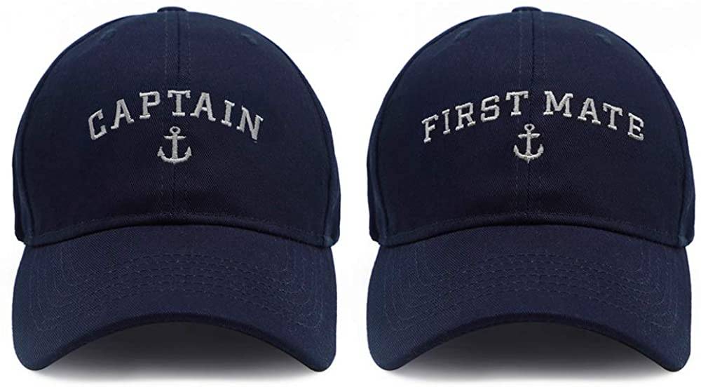 Captain & First Mate Matching Skipper Boating Baseball Caps In Navy Color