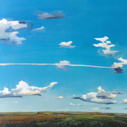 Painting of big sky and green land