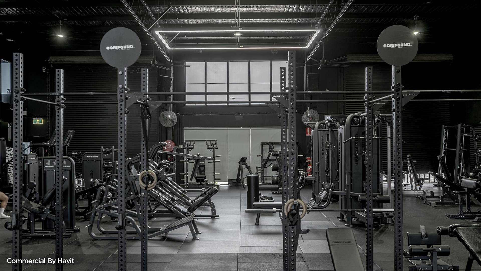 LED Custom made Pendant by Havit Commerical, illuminating the interior of a gym.