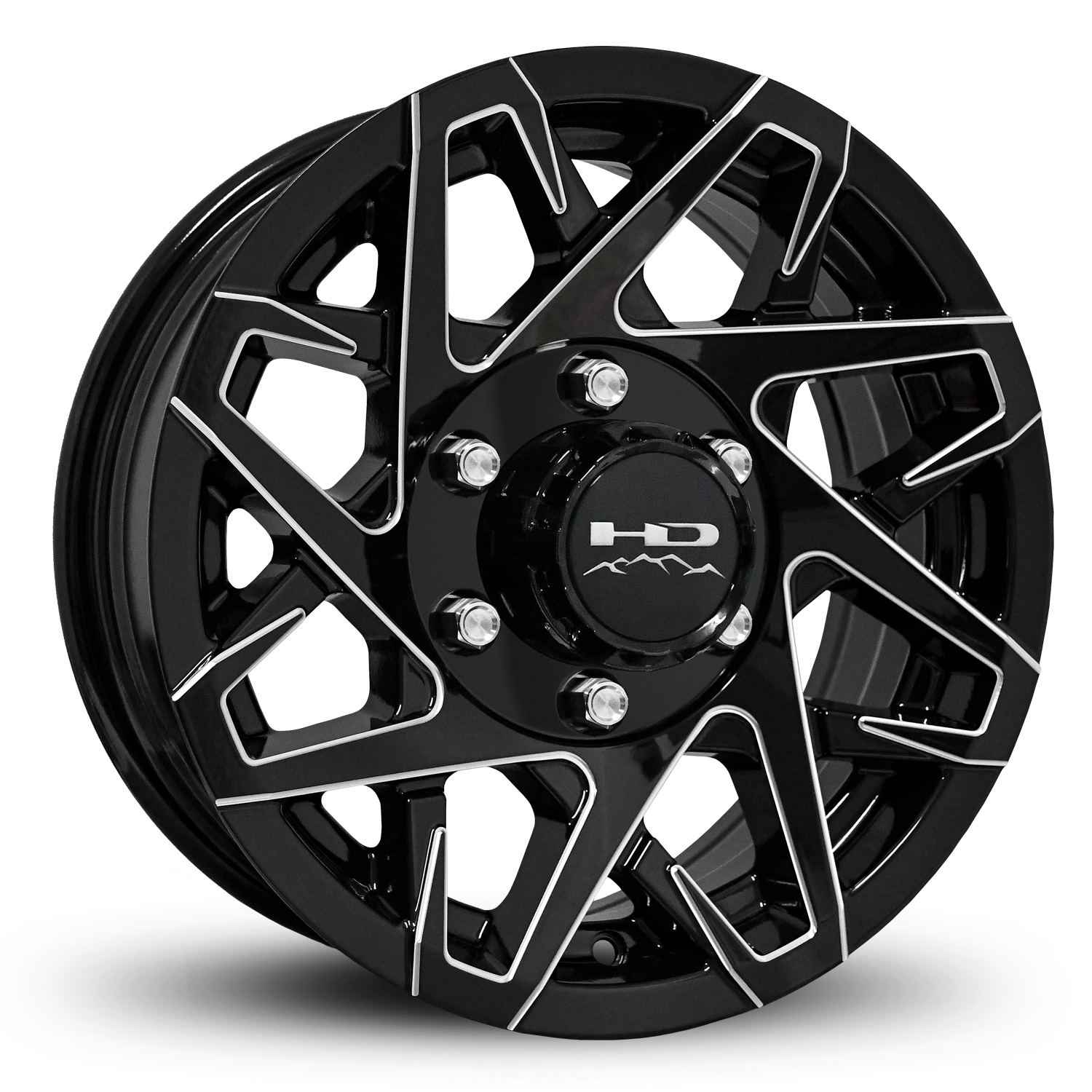 HD Off-Road Canyon Custom Trailer Wheel Rims in 16x6.0 16x6 Gloss Black CNC Milled Spoke Edges with Center Cap & Logo fits 6x139.7 / 6x5.50 Axle Boat, Car, RV, Travel, Concession, Horse, Utility, Lawn & Garden, & Landscaping.